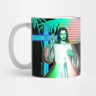 Neon Jesus Vaporwave Aesthetic Synthwave Mug